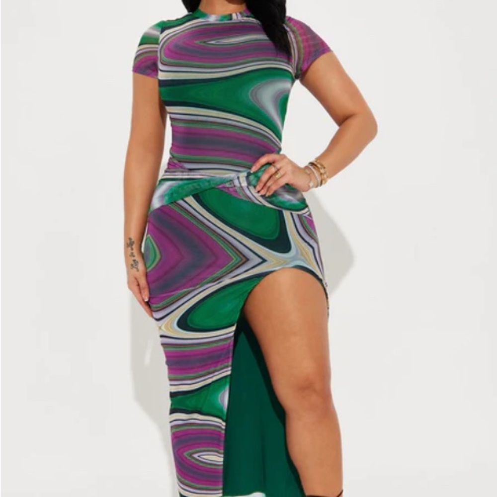Leg For Days Mesh Maxi Dress - Green/combo